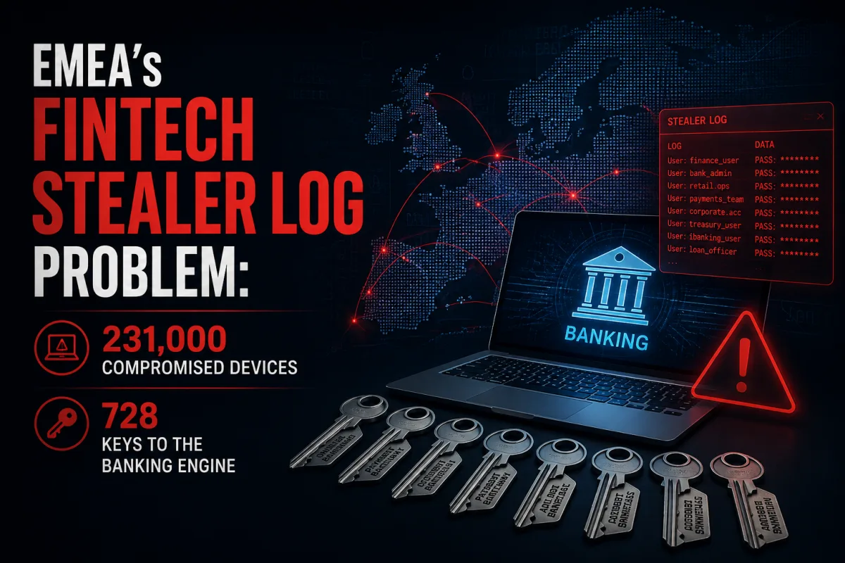 Wyciek danych logowania w fintechu EMEA: 231 tysięcy zainfekowanych urządzeń i 728 kluczy do silnika bankowego