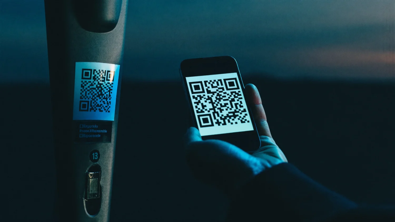 Telefon skanujący kod QR z naklejki przyklejonej na parkomacie, czyli wariant ataku, którego nie zobaczy żaden filtr pocztowy